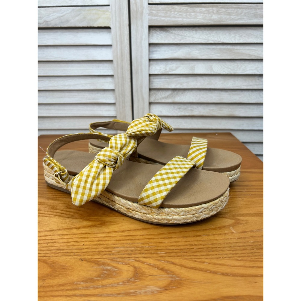 LC Lauren Conrad Espadrille Sandals 10 Yellow Gingham Bow Platform Shoes